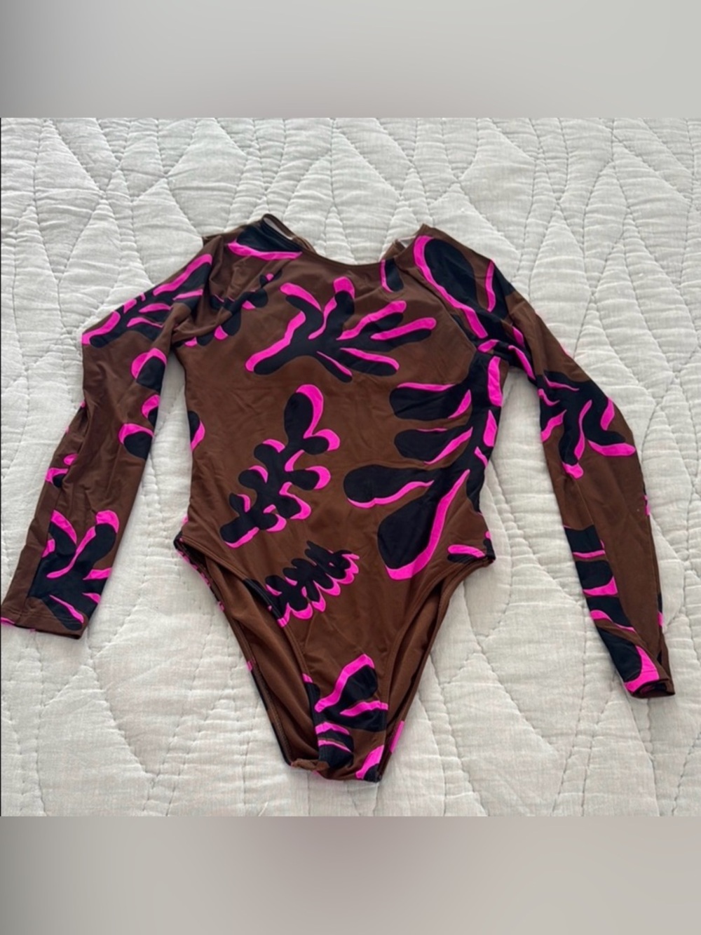 Roxy Pink and Brown Abstract Long Sleeve One Piece